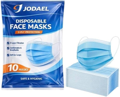 3-Layer Disposable Face Masks with Ear Loops – Travel & Daily Use
