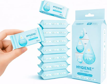 Pocket Size Disinfecting Wet Wipes – Travel Hygiene Pack (8 Count)
