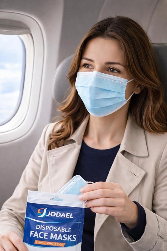 3-Layer Disposable Face Masks with Ear Loops – Travel & Daily Use