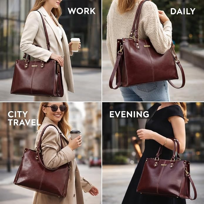Genuine Leather Women’s Tote Bag – Shoulder & Crossbody Work Handbag