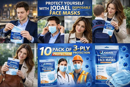 3-Layer Disposable Face Masks with Ear Loops – Travel & Daily Use