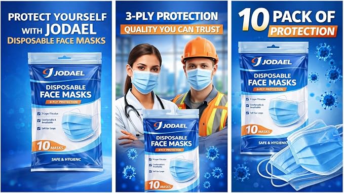 3-Layer Disposable Face Masks with Ear Loops – Travel & Daily Use