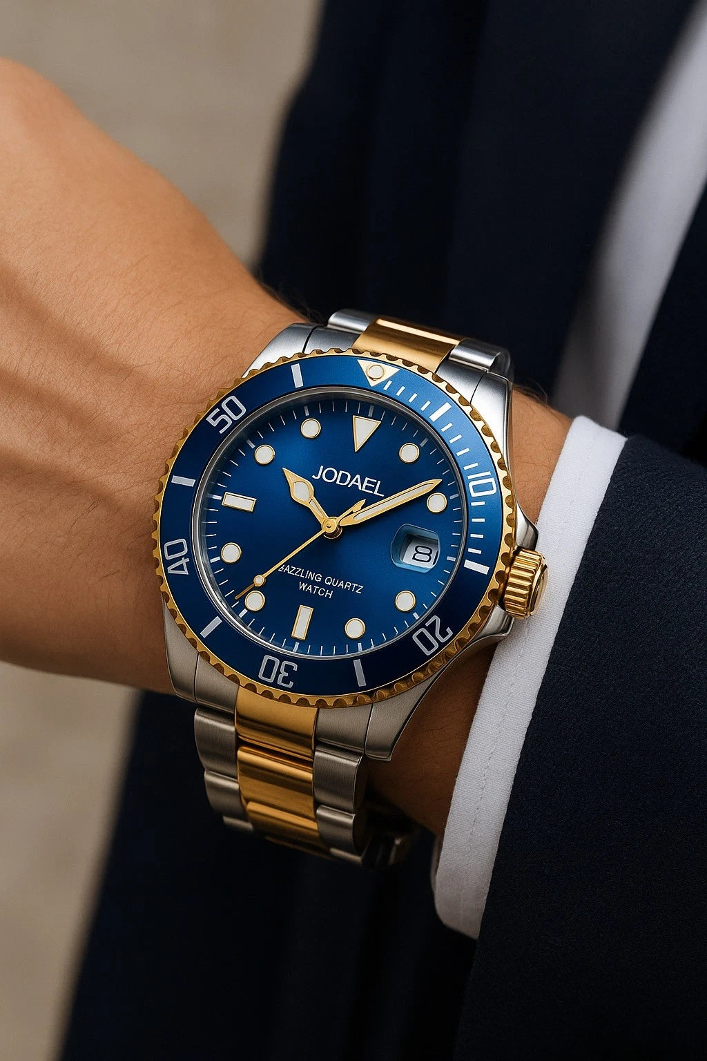 Men’s Luxury Quartz Wristwatch – Stainless Steel Strap Blue Dial